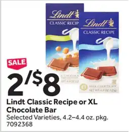 Stop&Shop Lindt Classic Recipe or XL Chocolate Bar offer