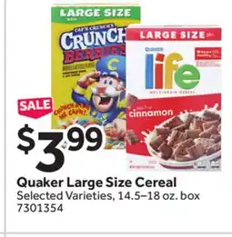 Stop&Shop Quaker Large Size Cereal offer