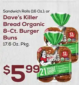 DeCicco & Sons Dave's Killer Bread Organic 8-Ct. Burger Buns 17.6 Oz. Pkg offer
