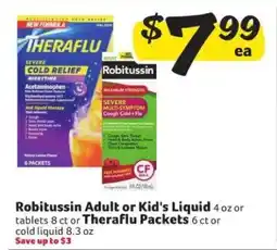 Winn Dixie Robitussin Adult or Kid's Liquid or Theraflu Packets offer