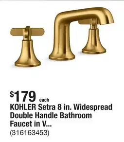The Home Depot KOHLER Setra 8 in. Widespread Double Handle Bathroom Faucet in Vibrant Moderne Brushed Brass Gold offer
