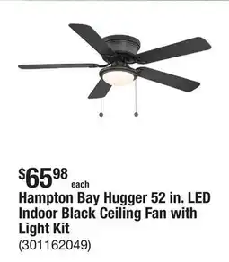 The Home Depot Hampton Bay Hugger 52 in. LED Indoor Black Ceiling Fan with Light Kit offer