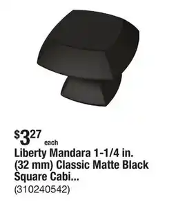 The Home Depot Liberty Mandara 1-1/4 in. (32 mm) Classic Matte Black Square Cabinet Knob offer