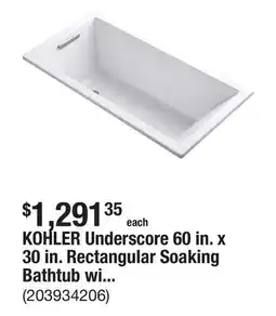The Home Depot KOHLER Underscore 60 in. x 30 in. Rectangular Soaking Bathtub with Reversible Drain in White offer