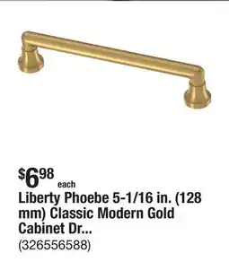 The Home Depot Liberty Phoebe 5-1/16 in. (128 mm) Classic Modern Gold Cabinet Drawer Pull offer