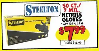 Ollie's STEELTON 50 CT./ 7 MIL. NITRILE GLOVES offer