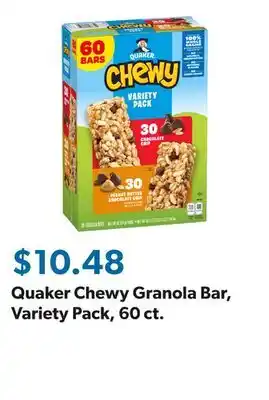 Sam's Club Quaker Chewy Granola Bar, Variety Pack, 60 ct offer