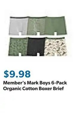 Sam's Club Member's Mark Boys 6-Pack Organic Cotton Boxer Brief offer