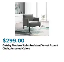 Sam's Club Gatsby Modern Stain-Resistant Velvet Accent Chair, Assorted Colors offer