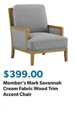 Sam's Club Member's Mark Savannah Cream Fabric Wood Trim Accent Chair offer