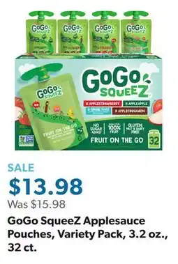 Sam's Club GoGo SqueeZ Applesauce Pouches, Variety Pack, 3.2 oz., 32 ct offer