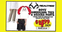 Ollie's REALTREE BOYS' AMERICANA TEES & DICKIES PANTS offer