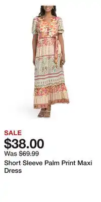 TJ Maxx Short Sleeve Palm Print Maxi Dress offer