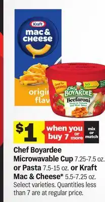 Meijer Chef Boyardee Microwavable Cup 7.25-7.5 oz. or Pasta 7.5-15 oz. or Kraft Mac & Cheese* 5.5-7.25 oz offer