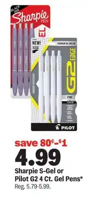 Meijer Sharpie S-Gel or Pilot G2 4 Ct. Gel Pens offer