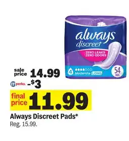 Meijer Always Discreet Pads offer