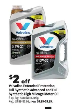 Meijer Valvoline Extended Protection, Full Synthetic Advanced and Full Synthetic High Mileage Motor Oil offer