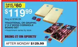 Dunham's Sports BRING IT ON SPORTS TRADITIONAL OR GRAPHIC 2' X 4' WOOD CORNHOLE BOARD SET offer