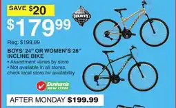 Dunham's Sports HUFFY BOYS' 24 OR WOMEN'S 26 INCLINE BIKE offer