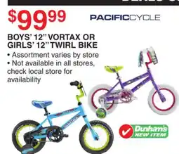 Dunham's Sports PACIFIC CYCLE BOYS' 12 VORTAX OR GIRLS' 12 TWIRL BIKE offer