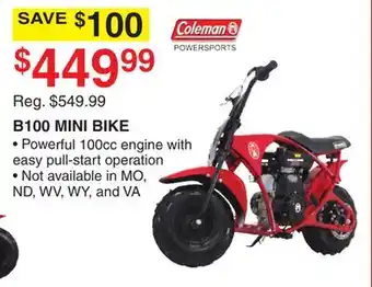 Dunham's Sports COLEMAN B100 MINI BIKE offer