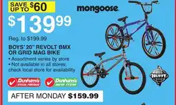 Dunham's Sports MONGOOSE BOYS' 20 REVOLT BMX OR GRID MAG BIKE offer