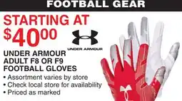 Dunham's Sports UNDER ARMOUR ADULT F8 OR F9 FOOTBALL GLOVES offer