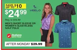 Dunham's Sports VEELO MEN'S SHORT SLEEVE OR WOMEN'S SLEEVELESS GOLF POLO offer