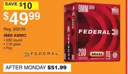 Dunham's Sports FEDERAL AMMUNITION 9MM AMMO offer