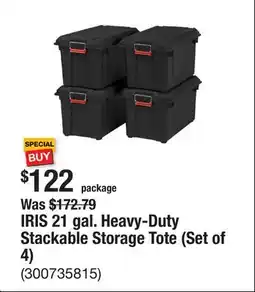 The Home Depot IRIS 21 gal. Heavy-Duty Stackable Storage Tote (Set of 4) offer