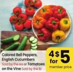 Albertsons Colored bell peppers, english cucumbers or tomatoes on the vine offer