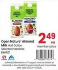 Albertsons Open Nature Almond Milk offer