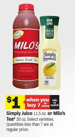 Meijer Simply Juice or Milo's Tea offer