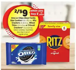 Meijer Oreo or Chips Ahoy! Family Size Cookies, Ritz Crackers, Wheat Thins, Triscuit Crackers offer