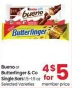 Albertsons Bueno or Butterfinger & Co Single Bars offer
