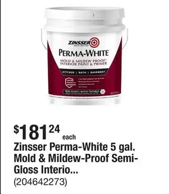 The Home Depot Zinsser Perma-White 5 gal. Mold & Mildew-Proof Semi-Gloss Interior Paint offer