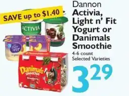 Festival Foods Dannon activia, light n' fit yogurt or danimals smoothie offer