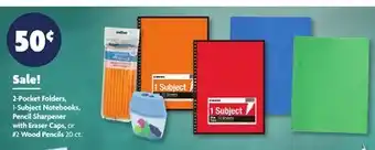 Family Dollar 2-Pocket Folders, 1-Subject Notebooks, Pencil Sharpener with Eraser Caps, or #2 Wood Pencils 20 ct offer