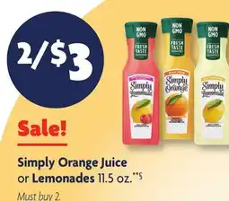 Family Dollar Simply Orange Juice or Lemonades offer
