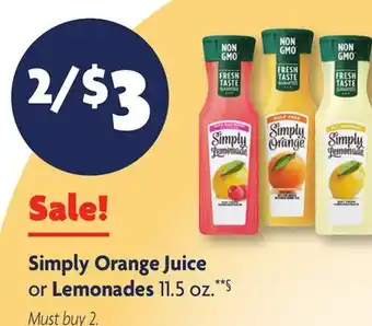 Family Dollar Simply Orange Juice or Lemonades offer