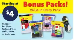 Family Dollar Hanes or Pro Player Packaged Tees, Tanks, Socks, or Underwear offer