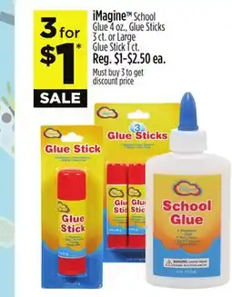 Dollar General iMagineTM School Glue 4 oz., Glue Sticks 3 ct. or Large Glue Stick 1 ct offer