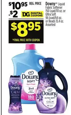 Dollar General Downy Liquid Fabric Softener 150 Load/111 oz. or Ultra Soft 96 Load/64 oz. or Beads 13.4 oz offer