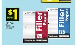 Dollar General Filler Paper Wide or College Ruled 125 Sheets offer