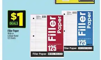 Dollar General Filler Paper Wide or College Ruled 125 Sheets offer