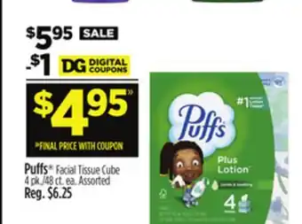 Dollar General Puffs Facial Tissue Cube offer
