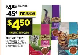 Dollar General Heartland Farms Cat Food Ship 'N Shore or Seafood Medley 2.8 lb. or Kitten Food 2.4 lb offer