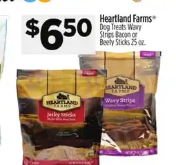 Dollar General Heartland Farms Dog Treats Wavy Strips Bacon or Beefy Sticks offer