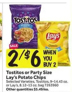 Stop&Shop Tostitos or Party Size Lay's Potato Chips offer