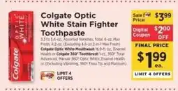 ShopRite Colgate Optic White Stain Fighter Toothpaste offer